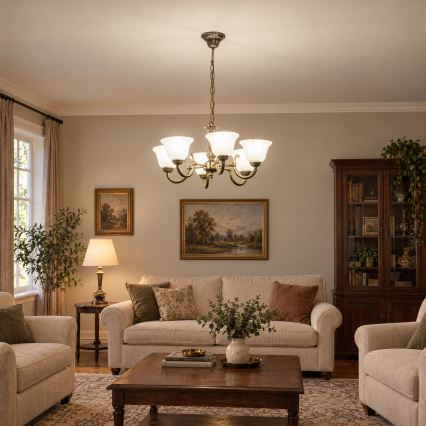 BRILAGI - Κρεμαστό φωτιστικό με αλυσίδα CLASSIC 6xE14/10W/230V ορείχαλκος