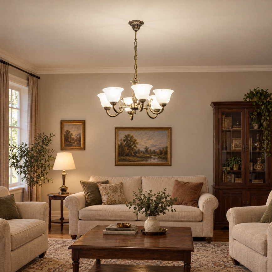 BRILAGI - Κρεμαστό φωτιστικό με αλυσίδα CLASSIC 6xE14/10W/230V ορείχαλκος