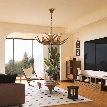 Brilagi - Κρεμαστό φωτιστικό με αλυσίδα DEER, 6xE14/10W/230V, Ø 70 cm, σε σχέδιο κέρατων