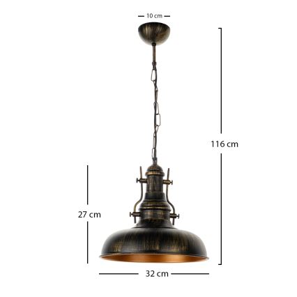 Brilagi - Κρεμαστό φωτιστικό με αλυσίδα PYRONIC 1xE27/40W/230V Ø 32 cm μπρονζέ/πατίνα