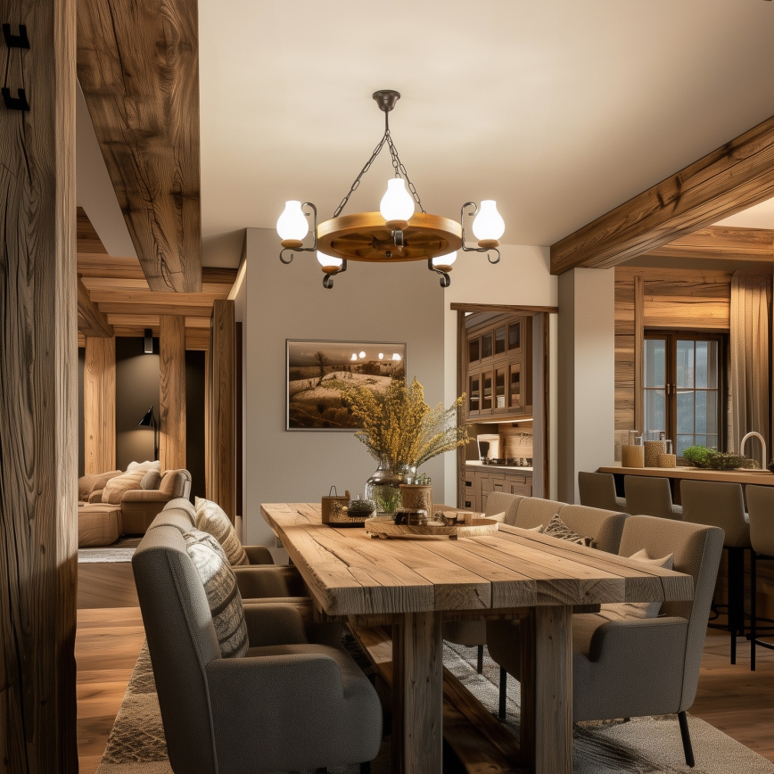 Brilagi - Κρεμαστό φωτιστικό με αλυσίδα ROATA 5xE14/40W/230V διάμ. 70 cm οξιά