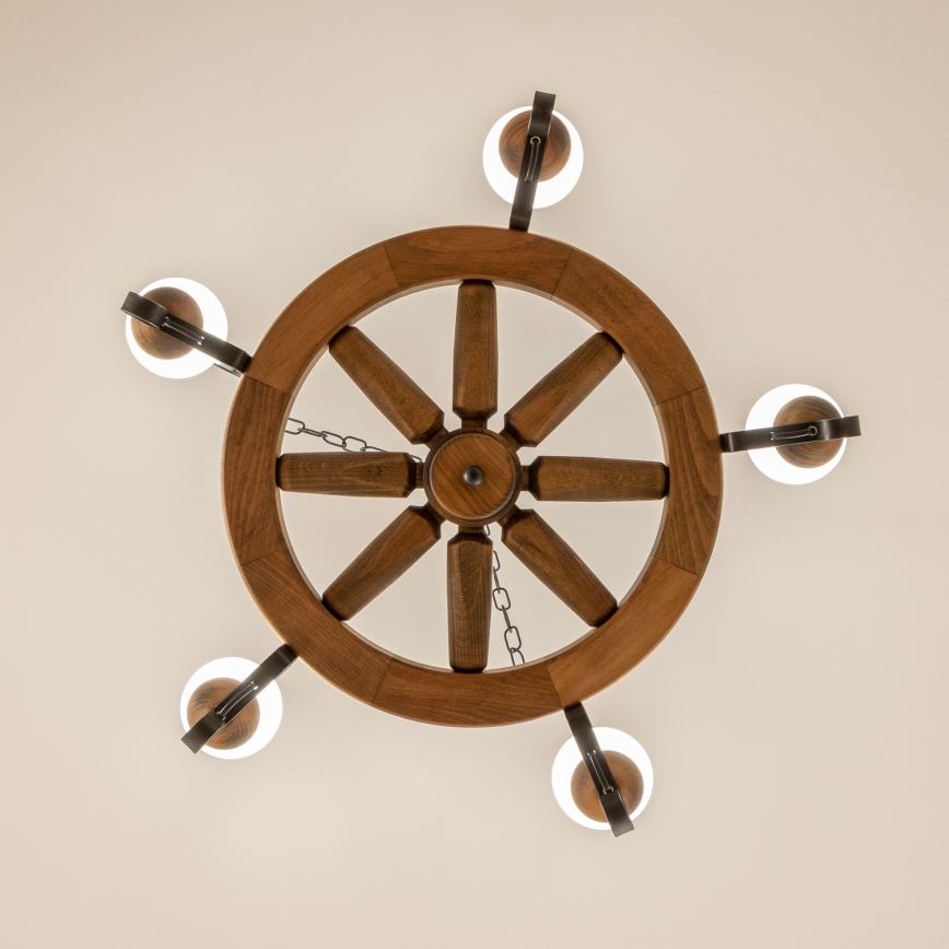 Brilagi - Κρεμαστό φωτιστικό με αλυσίδα ROATA 5xE14/40W/230V διάμ. 70 cm οξιά
