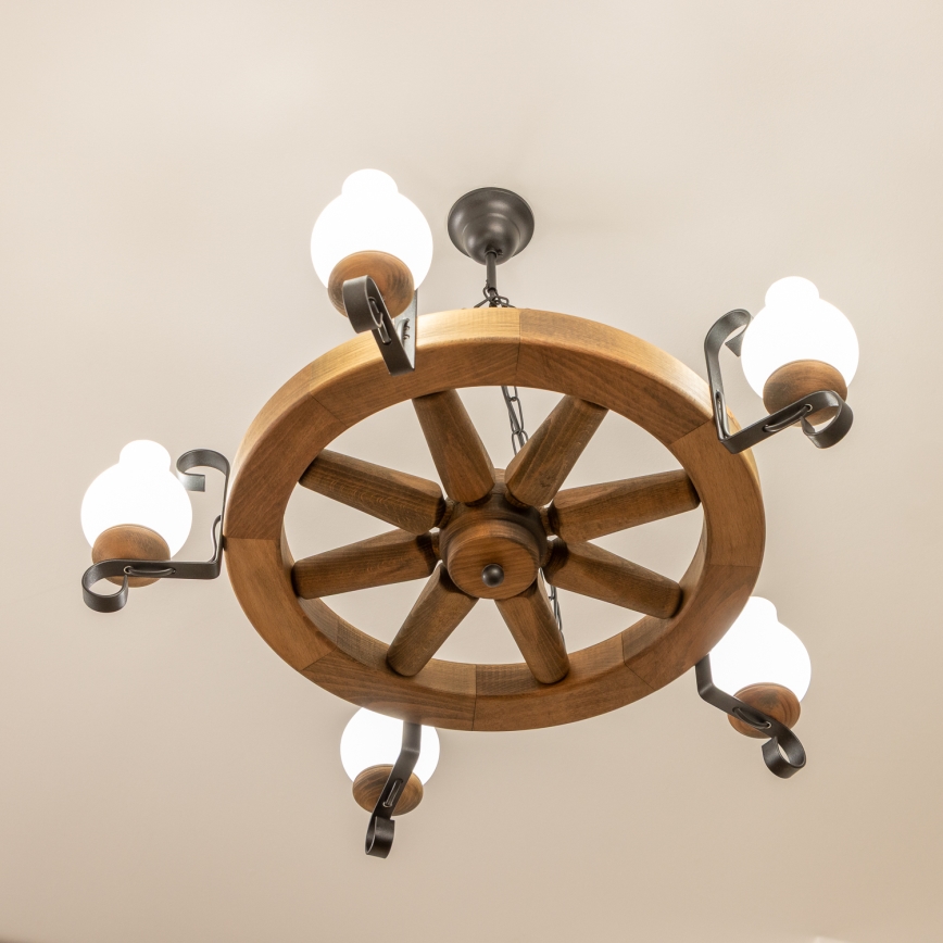 Brilagi - Κρεμαστό φωτιστικό με αλυσίδα ROATA 5xE14/40W/230V διάμ. 70 cm οξιά