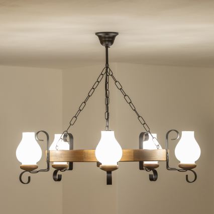 Brilagi - Κρεμαστό φωτιστικό με αλυσίδα ROATA 5xE14/40W/230V διάμ. 70 cm οξιά