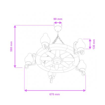 Brilagi - Κρεμαστό φωτιστικό με αλυσίδα ROATA 5xE14/40W/230V διάμ. 70 cm οξιά