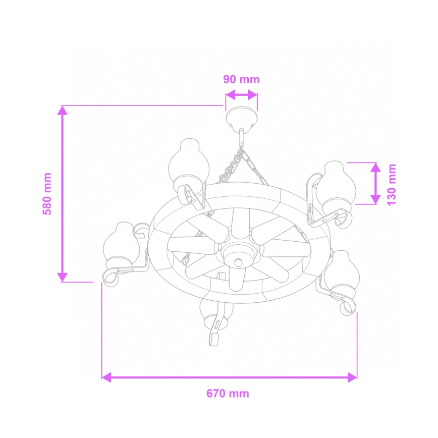 Brilagi - Κρεμαστό φωτιστικό με αλυσίδα ROATA 5xE14/40W/230V διάμ. 70 cm οξιά