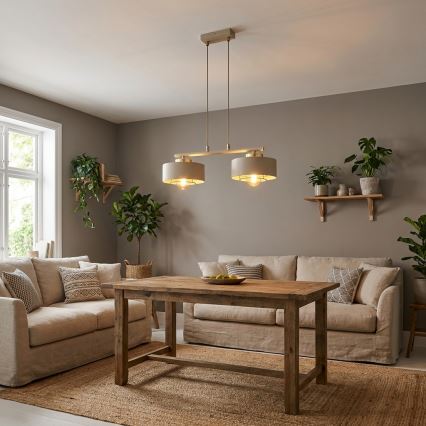 Brilagi - Κρεμαστό φωτιστικό με καλώδιο 2xE27/60W/230V μπεζ/χρυσό