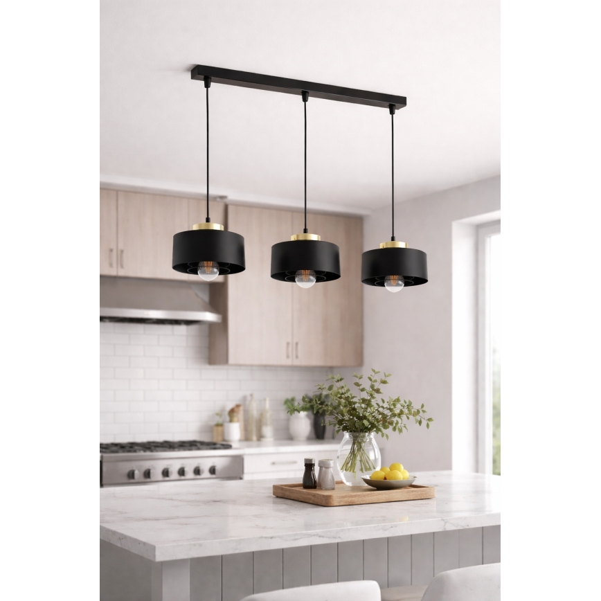 Brilagi - Κρεμαστό φωτιστικό με καλώδιο 3xE27/60W/230V μαύρο/χρυσό