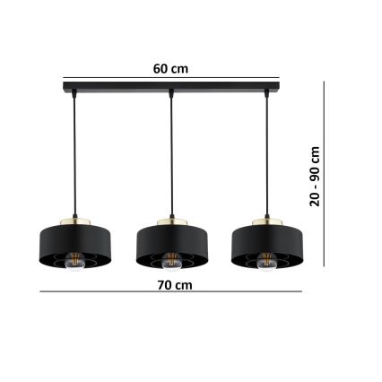 Brilagi - Κρεμαστό φωτιστικό με καλώδιο 3xE27/60W/230V μαύρο/χρυσό