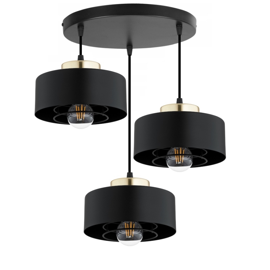 Brilagi - Κρεμαστό φωτιστικό με καλώδιο 3xE27/60W/230V μαύρο/χρυσό
