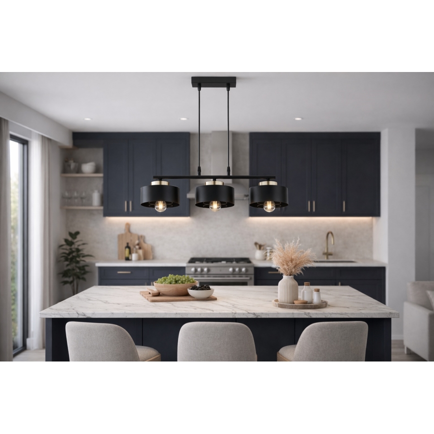 Brilagi - Κρεμαστό φωτιστικό με καλώδιο 3xE27/60W/230V μαύρο/χρυσό