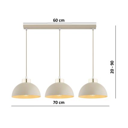 Brilagi - Κρεμαστό φωτιστικό με καλώδιο 3xE27/60W/230V μπεζ/χρυσό