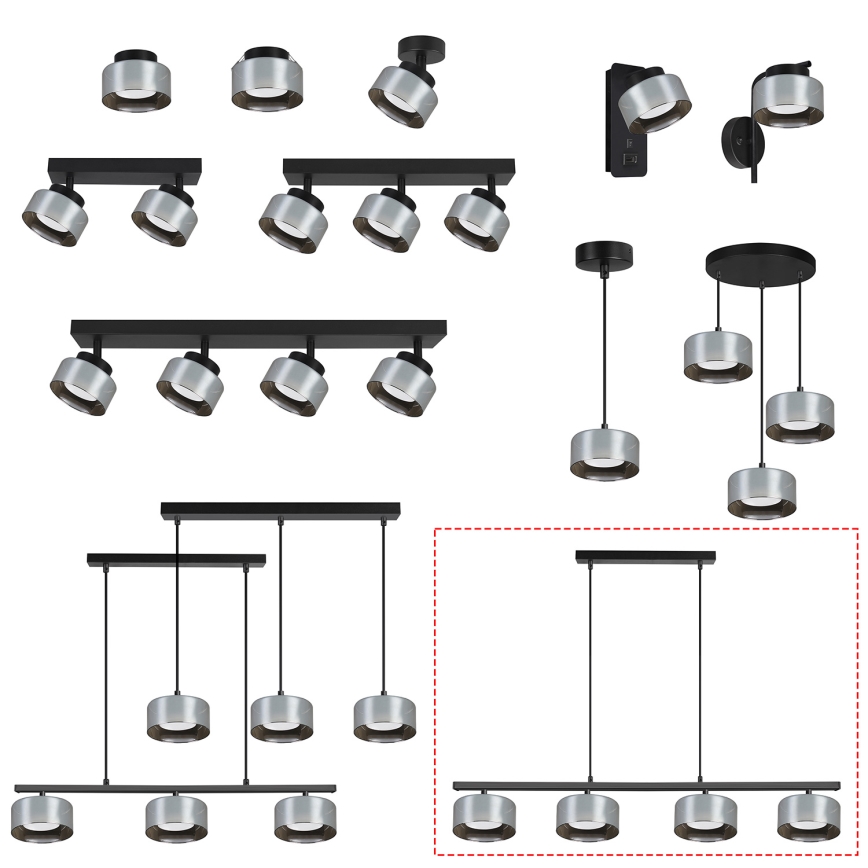 Brilagi - Κρεμαστό φωτιστικό με καλώδιο AURA LUX 4xGX53/30W/230V μαύρο/καπνιστό