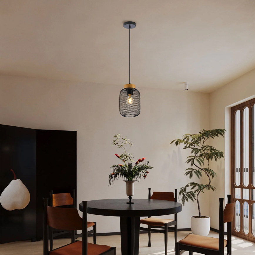 Brilagi - Κρεμαστό φωτιστικό με καλώδιο BASKLITE 1xE27/15W/230V ξύλο/μαύρο