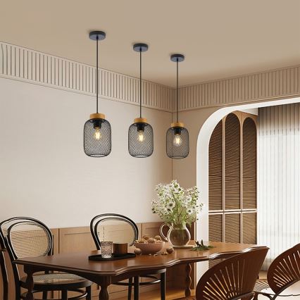 Brilagi - Κρεμαστό φωτιστικό με καλώδιο BASKLITE 1xE27/15W/230V ξύλο/μαύρο