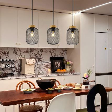 Brilagi - Κρεμαστό φωτιστικό με καλώδιο BASKLITE 3xE27/15W/230V ξύλο/μαύρο