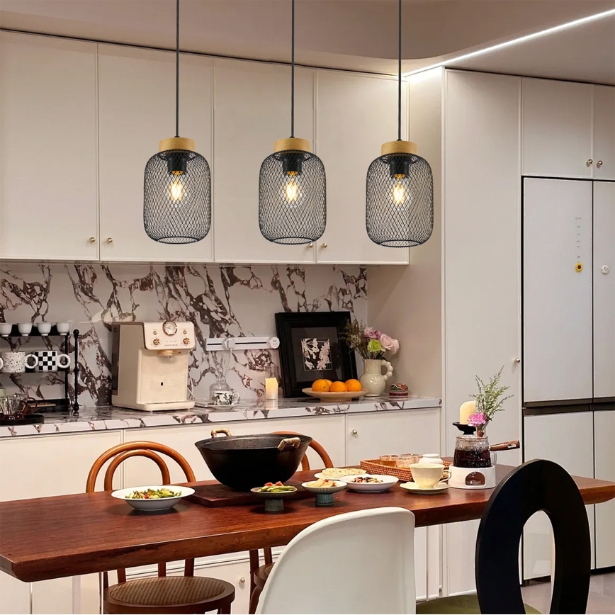 Brilagi - Κρεμαστό φωτιστικό με καλώδιο BASKLITE 3xE27/15W/230V ξύλο/μαύρο