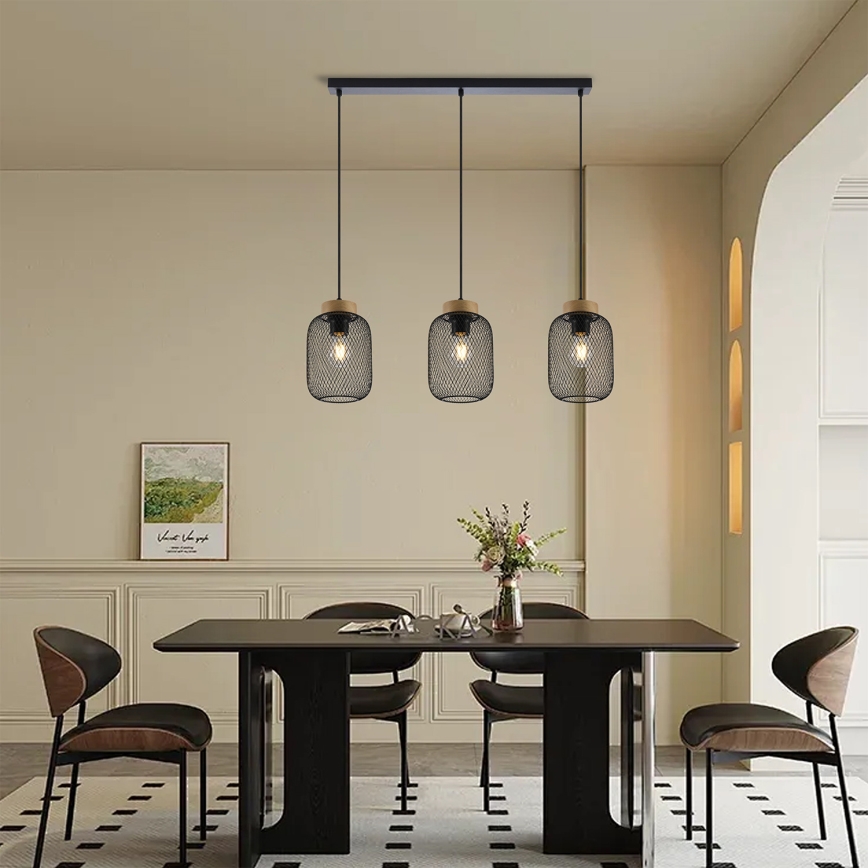 Brilagi - Κρεμαστό φωτιστικό με καλώδιο BASKLITE 3xE27/15W/230V ξύλο/μαύρο