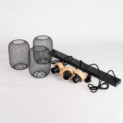 Brilagi - Κρεμαστό φωτιστικό με καλώδιο BASKLITE 3xE27/15W/230V ξύλο/μαύρο