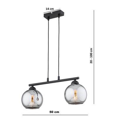 Brilagi - Κρεμαστό φωτιστικό με καλώδιο DIOR 2xE27/60W/230V μαύρο/καπνιστό γκρι