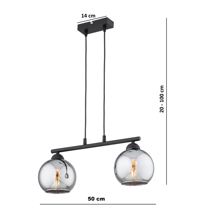 Brilagi - Κρεμαστό φωτιστικό με καλώδιο DIOR 2xE27/60W/230V μαύρο/καπνιστό γκρι