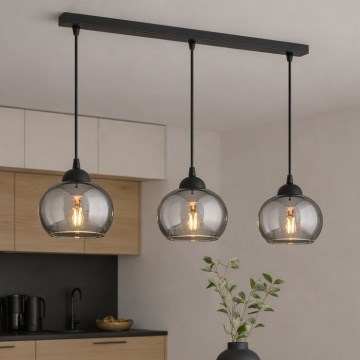 Brilagi - Κρεμαστό φωτιστικό με καλώδιο DIOR 3xE27/60W/230V μαύρο/καπνιστό γκρι
