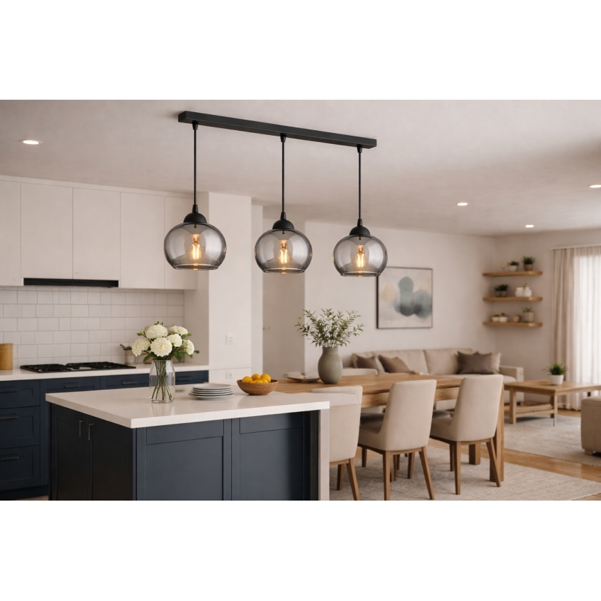 Brilagi - Κρεμαστό φωτιστικό με καλώδιο DIOR 3xE27/60W/230V μαύρο/καπνιστό γκρι
