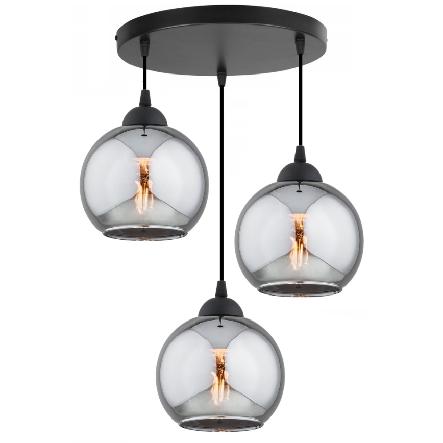 Brilagi - Κρεμαστό φωτιστικό με καλώδιο DIOR 3xE27/60W/230V μαύρο/καπνιστό γκρι