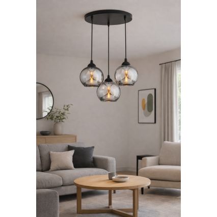 Brilagi - Κρεμαστό φωτιστικό με καλώδιο DIOR 3xE27/60W/230V μαύρο/καπνιστό γκρι