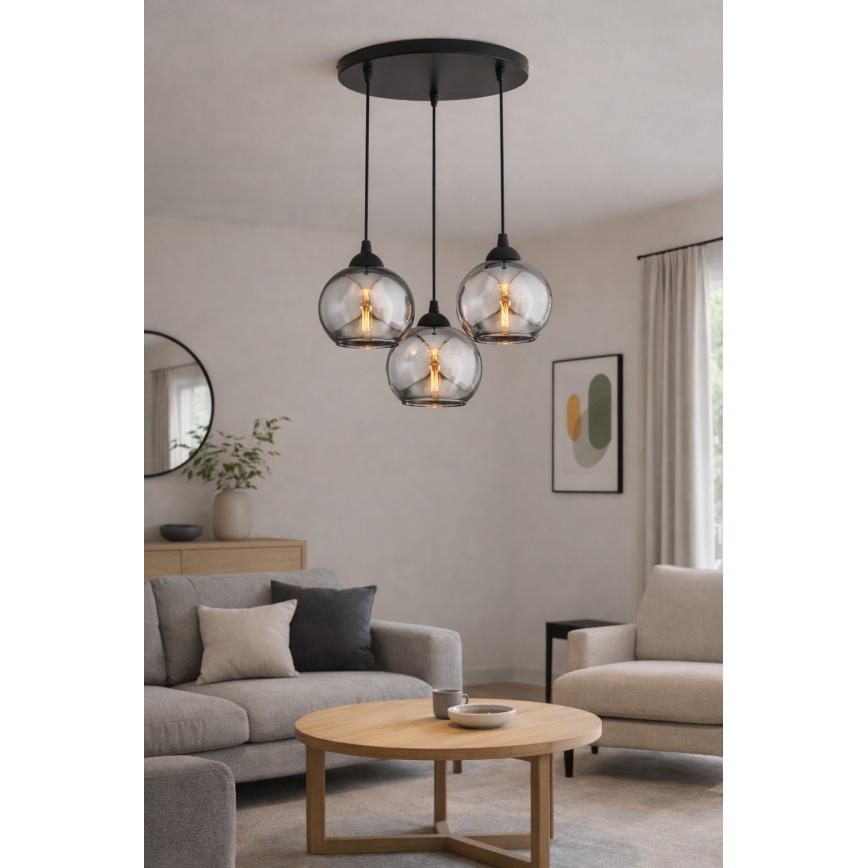 Brilagi - Κρεμαστό φωτιστικό με καλώδιο DIOR 3xE27/60W/230V μαύρο/καπνιστό γκρι