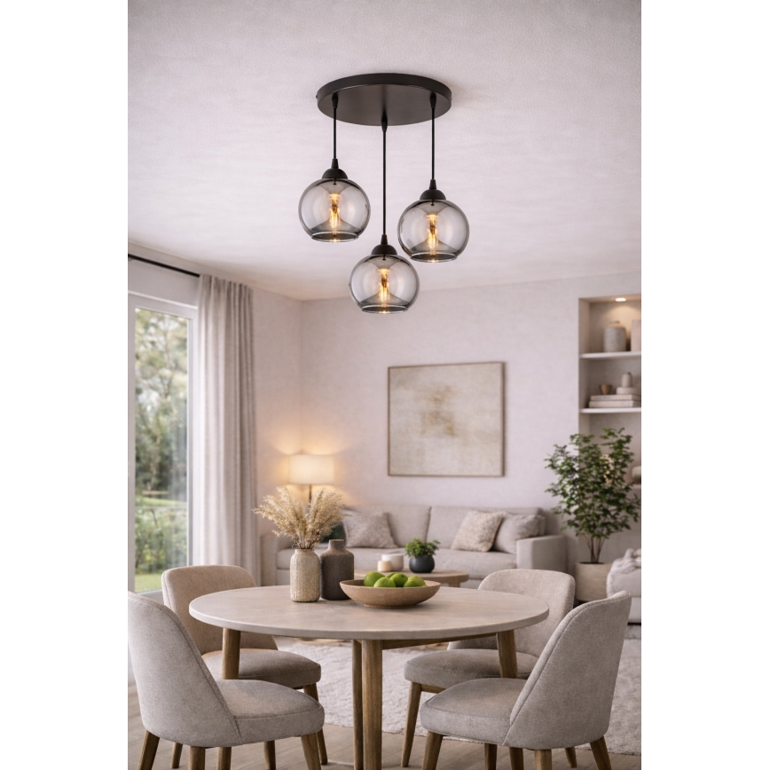 Brilagi - Κρεμαστό φωτιστικό με καλώδιο DIOR 3xE27/60W/230V μαύρο/καπνιστό γκρι