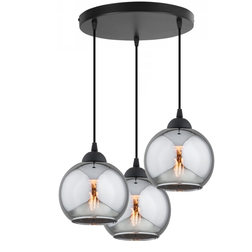 Brilagi - Κρεμαστό φωτιστικό με καλώδιο DIOR 3xE27/60W/230V μαύρο/καπνιστό γκρι
