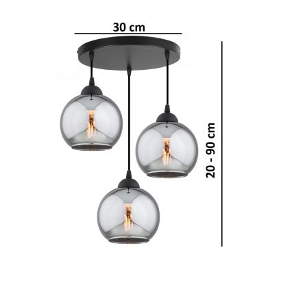 Brilagi - Κρεμαστό φωτιστικό με καλώδιο DIOR 3xE27/60W/230V μαύρο/καπνιστό γκρι