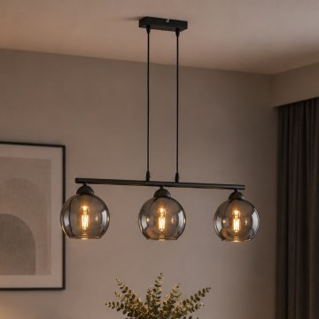 Brilagi - Κρεμαστό φωτιστικό με καλώδιο DIOR 3xE27/60W/230V μαύρο/καπνιστό γκρι