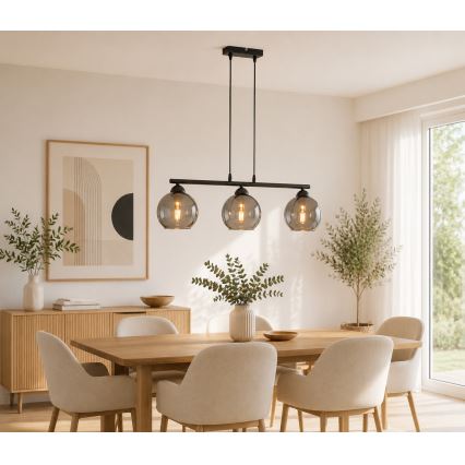 Brilagi - Κρεμαστό φωτιστικό με καλώδιο DIOR 3xE27/60W/230V μαύρο/καπνιστό γκρι