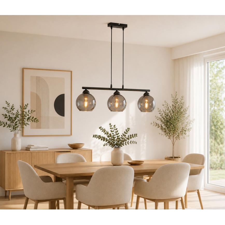 Brilagi - Κρεμαστό φωτιστικό με καλώδιο DIOR 3xE27/60W/230V μαύρο/καπνιστό γκρι