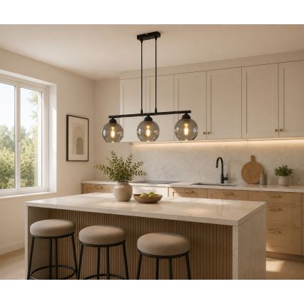 Brilagi - Κρεμαστό φωτιστικό με καλώδιο DIOR 3xE27/60W/230V μαύρο/καπνιστό γκρι