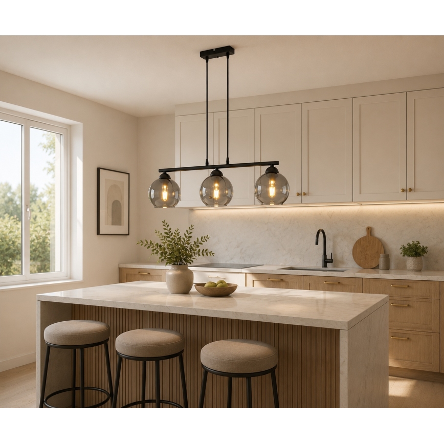 Brilagi - Κρεμαστό φωτιστικό με καλώδιο DIOR 3xE27/60W/230V μαύρο/καπνιστό γκρι