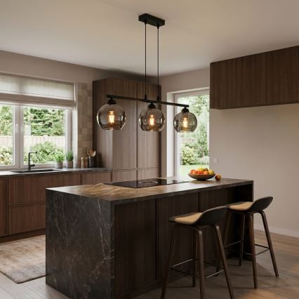 Brilagi - Κρεμαστό φωτιστικό με καλώδιο DIOR 3xE27/60W/230V μαύρο/καπνιστό γκρι