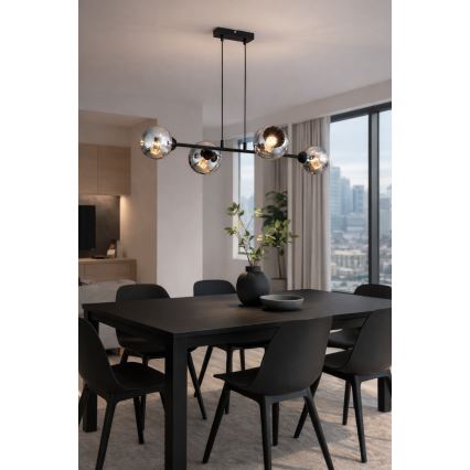 Brilagi - Κρεμαστό φωτιστικό με καλώδιο DIOR 4xE27/60W/230V μαύρο/καπνιστό γκρι