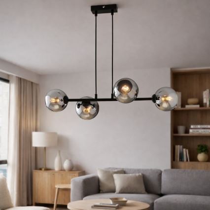 Brilagi - Κρεμαστό φωτιστικό με καλώδιο DIOR 4xE27/60W/230V μαύρο/καπνιστό γκρι