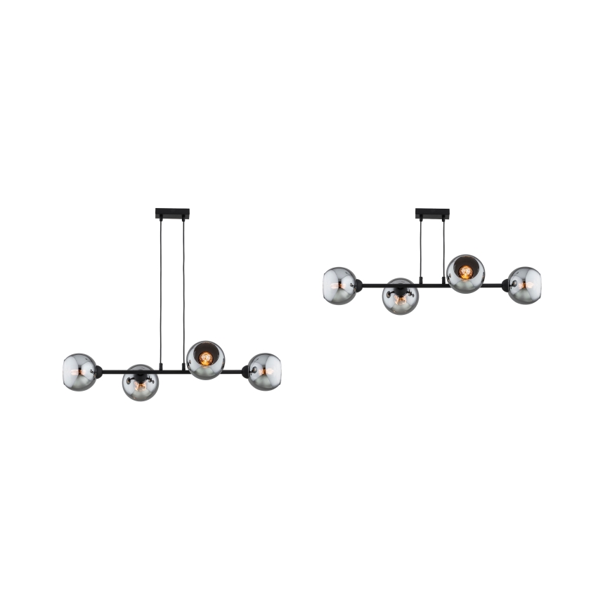 Brilagi - Κρεμαστό φωτιστικό με καλώδιο DIOR 4xE27/60W/230V μαύρο/καπνιστό γκρι