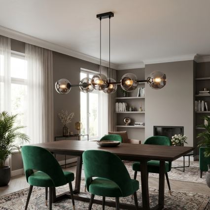 Brilagi - Κρεμαστό φωτιστικό με καλώδιο DIOR 6xE27/60W/230V μαύρο/καπνιστό γκρι