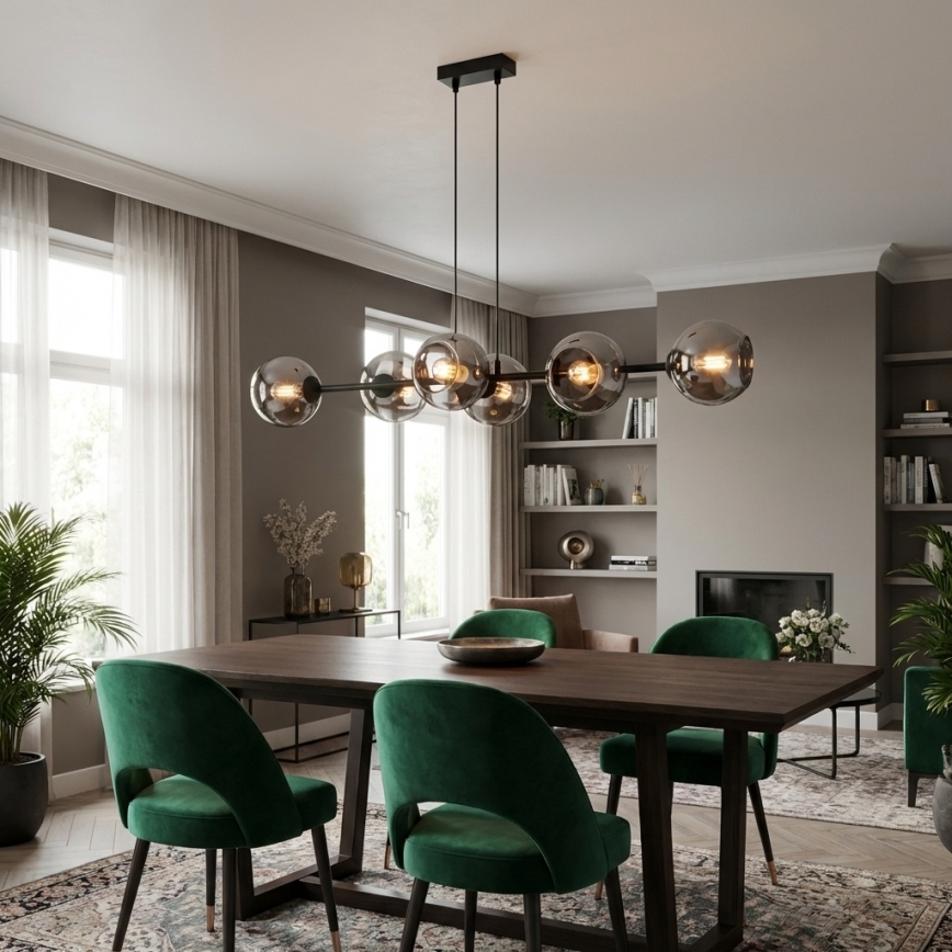 Brilagi - Κρεμαστό φωτιστικό με καλώδιο DIOR 6xE27/60W/230V μαύρο/καπνιστό γκρι