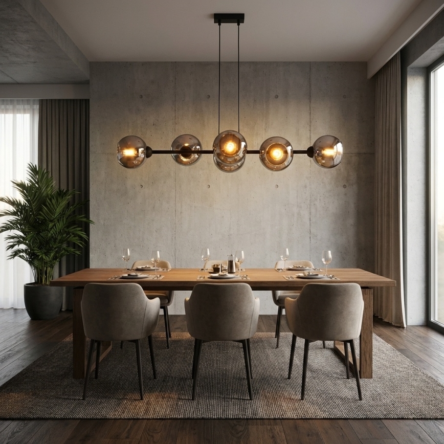 Brilagi - Κρεμαστό φωτιστικό με καλώδιο DIOR 6xE27/60W/230V μαύρο/καπνιστό γκρι