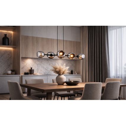 Brilagi - Κρεμαστό φωτιστικό με καλώδιο DIOR 6xE27/60W/230V μαύρο/καπνιστό γκρι