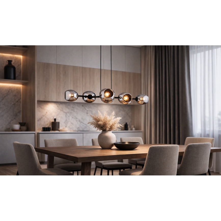 Brilagi - Κρεμαστό φωτιστικό με καλώδιο DIOR 6xE27/60W/230V μαύρο/καπνιστό γκρι
