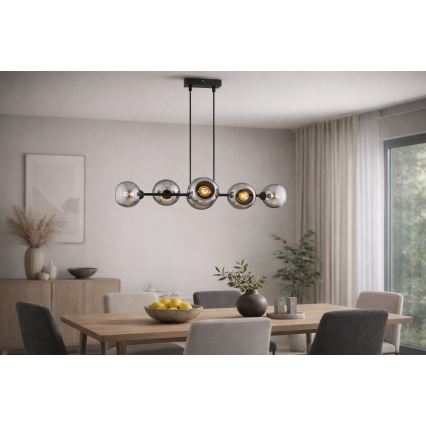 Brilagi - Κρεμαστό φωτιστικό με καλώδιο DIOR 6xE27/60W/230V μαύρο/καπνιστό γκρι