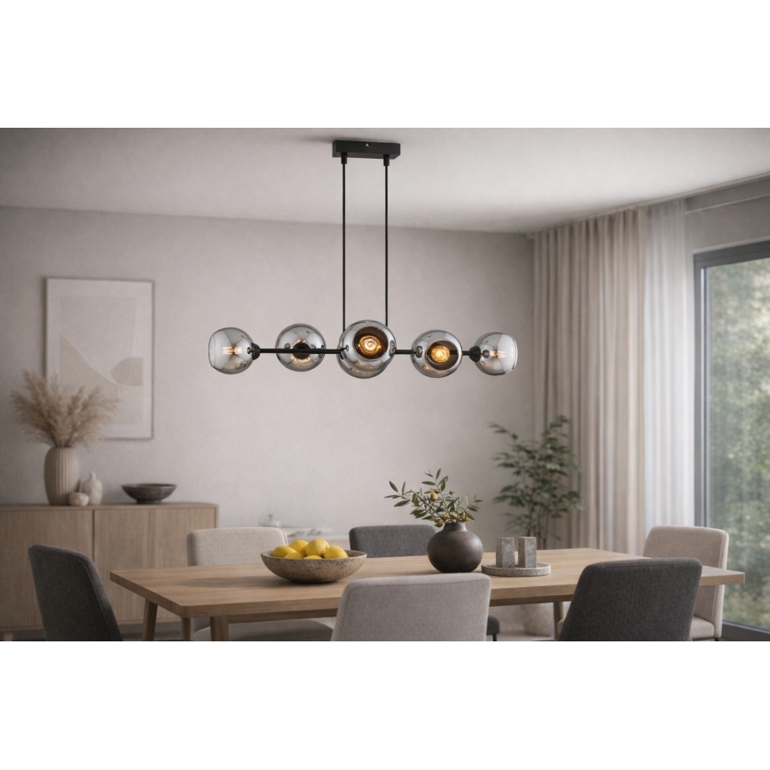 Brilagi - Κρεμαστό φωτιστικό με καλώδιο DIOR 6xE27/60W/230V μαύρο/καπνιστό γκρι