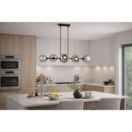 Brilagi - Κρεμαστό φωτιστικό με καλώδιο DIOR 6xE27/60W/230V μαύρο/καπνιστό γκρι